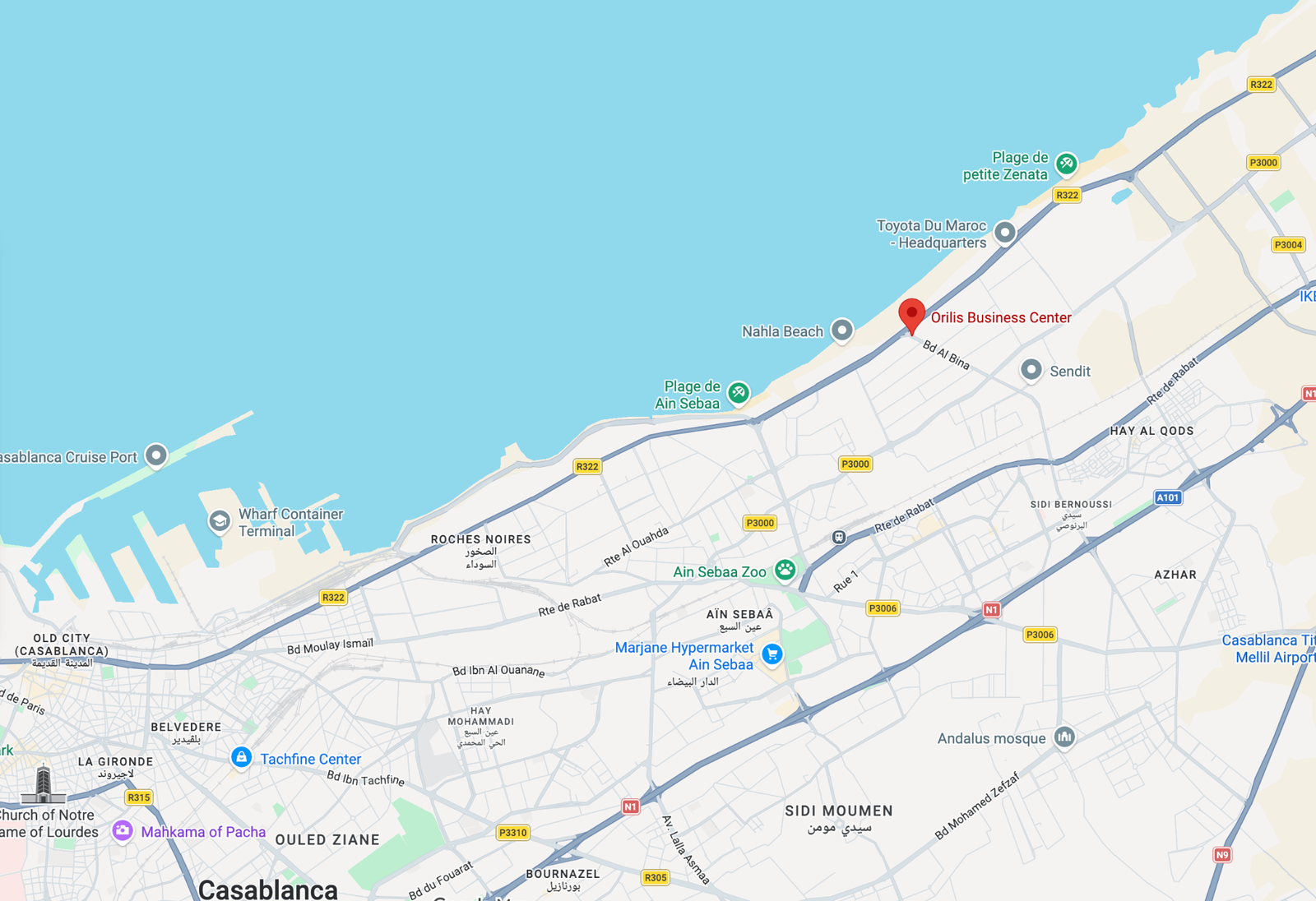 Carte de Casablanca Est, Aïn Sebaâ, Sidi Bernoussi et Zenata